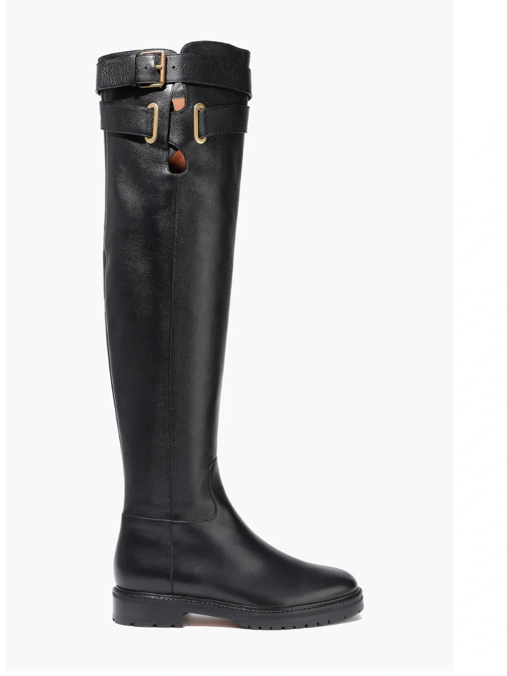 NIB Valentino Garavani Black Buckled Over-the-Knee Leather Boots 39 (US 9) Black
